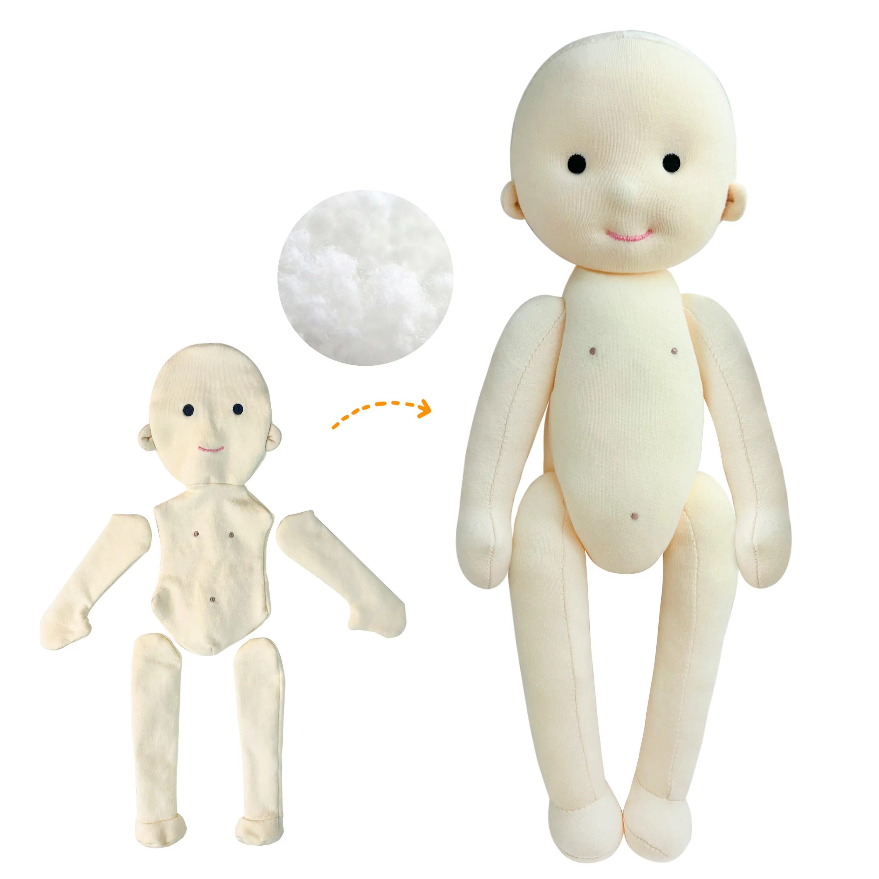 DIY Stuffed Doll Making Kit - 50g Filling Included | Mix or Match Clothes & Hair to Create One-of-a-Kind Plush Doll | Handcraft Lovers’ Must