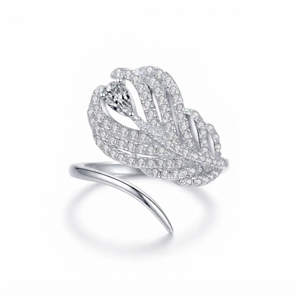 (Leaf Design) 925 Sterling Silver Synthetic Moissanite Ring, 925 sterling silver moissanite ring, moissanite engagement ring, silver moissanite ring, solitaire moissanite ring, round cut moissanite ring,
