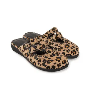 Hot Chocolate Design® Spotted Women's Clog Summer Round Toe Slip-On Leopard Pattern Vegan Mary Jane with Adjustable Buckles Faux Leopard Hair Finish Double Buckle Straps