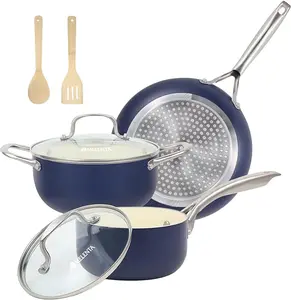 Pots and Pans Set, 7 Piece Nonstick Ceramic Cookware Set, Induction Kitchen Cookware Sets, Pots and Pans Non Stick with Oven Safe Handle, 100% PFOA Free, Blue