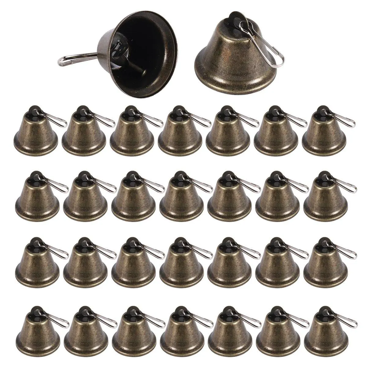 30 Pcs Bells Craft Small Bells Brass Bells Vintage Bells with Hooks for Hanging Wind Chimes Making Dog Training