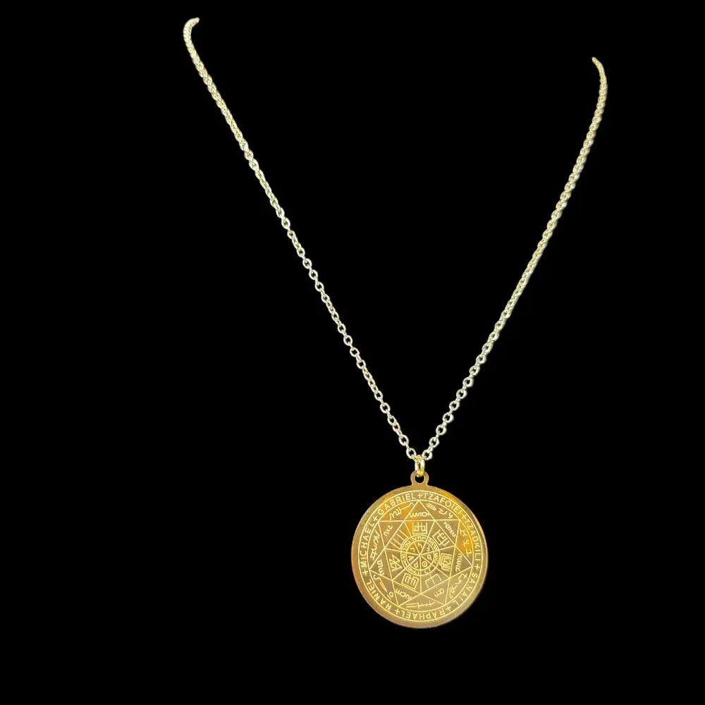 Salomon Gold Plated Seal Necklace with 7 Arcangels Design and Chain Metal Coating Jewelry