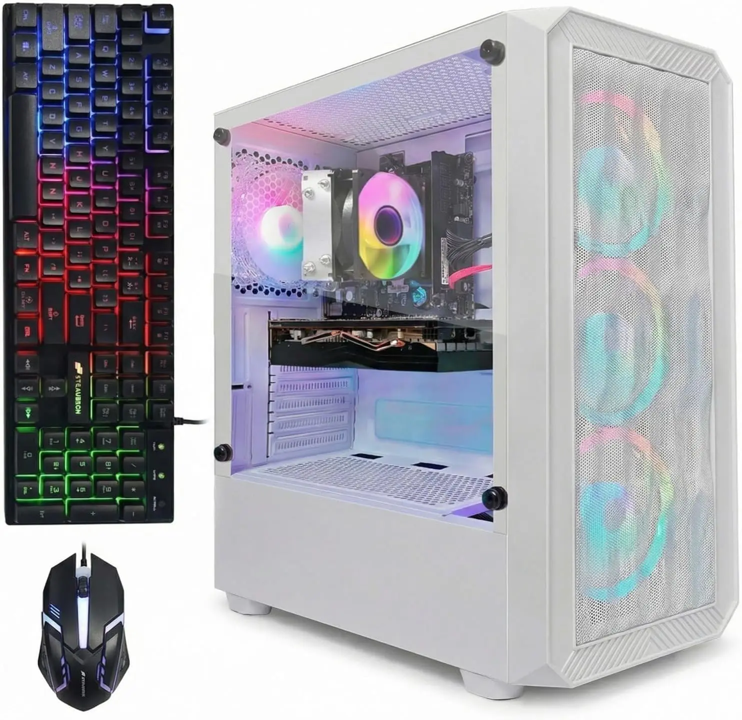 STGAubron Gaming PC Desktop, AMD Ryzen 5 2600 up to 3.9GHz, GeForce RTX 3050 6G Video Card, 16GB DDR4, 512GB SSD, WiFi 6, BT 5.0, RGB Fan x4, Windows 11 Home