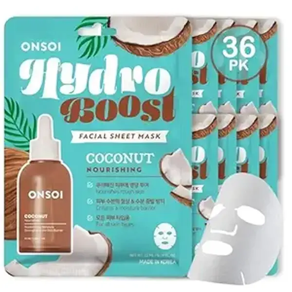 ONSOI Hydro Boost Coconut Nourishing Sheet Masks, 36-Count Face Moisturizer for a Hydrating Glow, Fragrance Free Korean Skincare, Sensitive Skin, Unfragranced