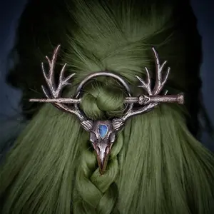 Women's Gothic Retro Antler Hair Pin - Crow Skeleton, Moonlight Stone Accents, Fashion Hair Accessory, Antler Hair Pins