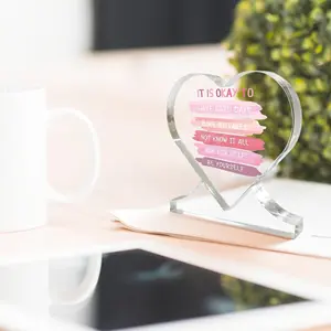 Heart Acrylic Desk Decor with Base, Inspirational Office Gift for Women, Positive Affirmations, Self-Care Memorial, Acrylic Plaque Sign, Acrylic Desktop Decoration
