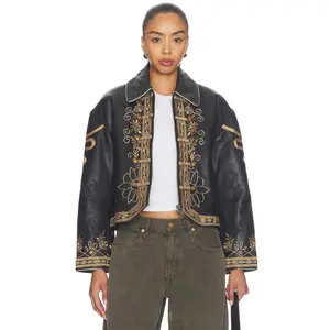 Free People Lana Leather Jacket in Black