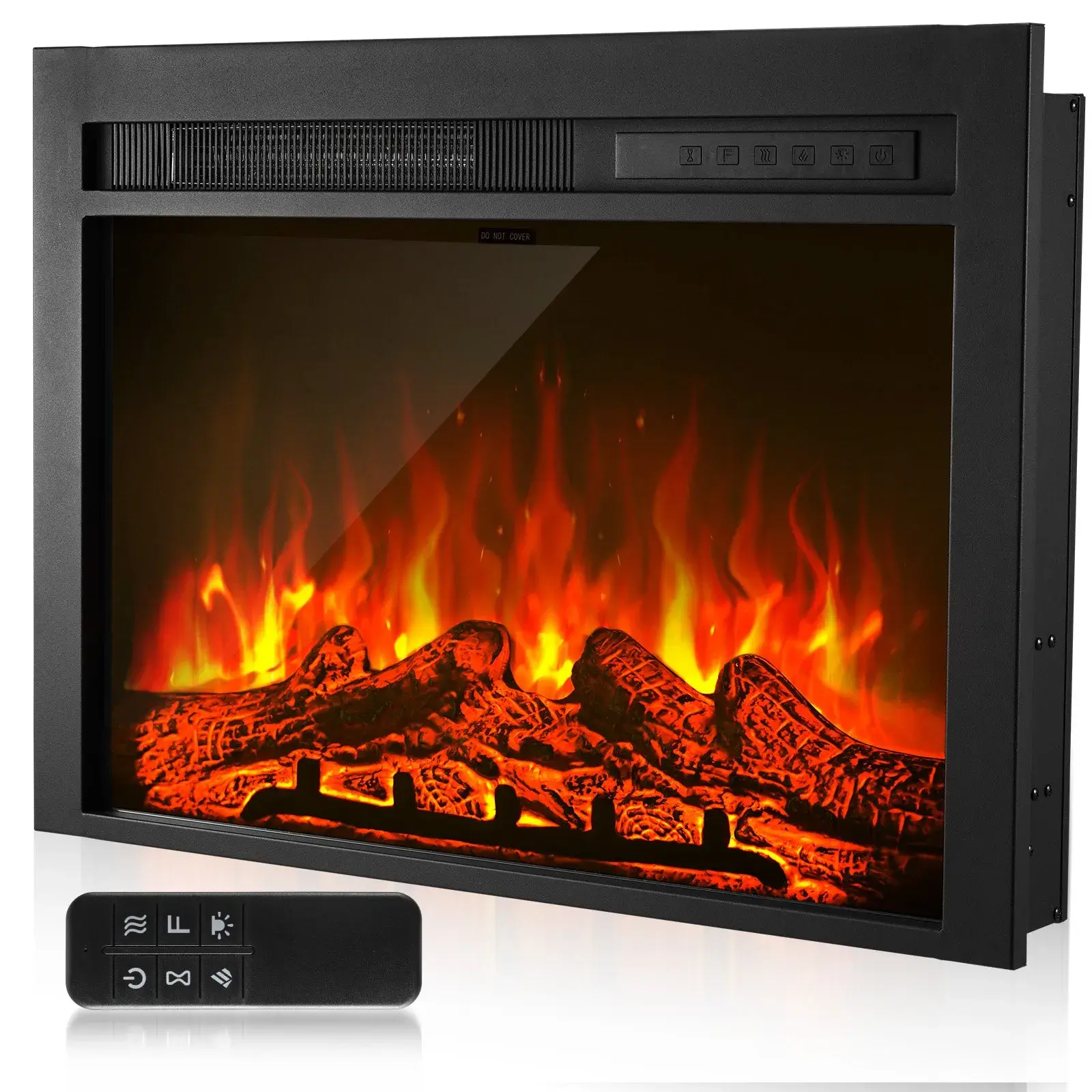 【Summerfinds】VEVOR 28.5 in Black Electric Fireplace Insert - Recessed & Wall Mounted Indoor Heater with Tempered Glass, 750W/1500W Dual Heating Modes, 5000BTU, Adjustable Flame Color & Brightness Adjustment, 8-Hour Timer, Wireless Remote for Bedrooms,, Ho