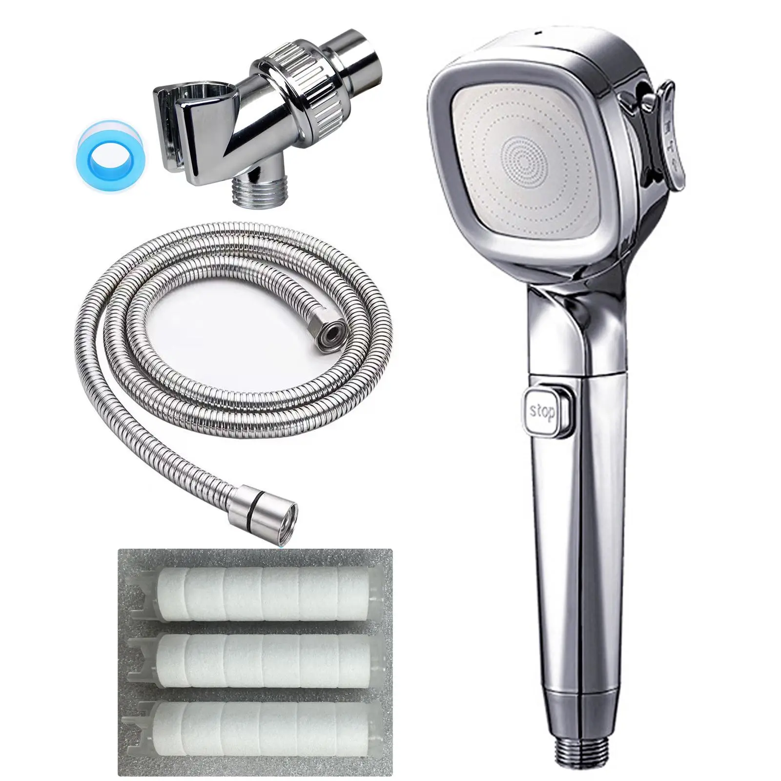High Pressure 4 Mode Handheld Shower Head Set, Rain Shower Head, Adjustable Shower Head with 2m/79inch Hose & Wall Mounted Bracket & 3 Extra Filters, Bathroom Accessories Shower Equipment for Home Bathroom