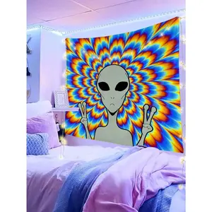 Alien Pattern Tapestry, Room Decor Tapestry, Retro Sci-Fi Room Poster, UFO Wall Art, Outer Space Dorm Decor, Y2K Futuristic Banner, Cool Wall Hanging, Gift for Friends outdoorfun