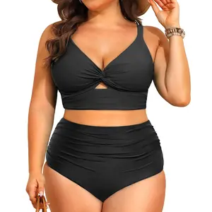 Daci Plus Size Two Piece Swimsuits - Women High Waisted Bikini Tummy Control Bathing Suits Knot Twist Swimwear