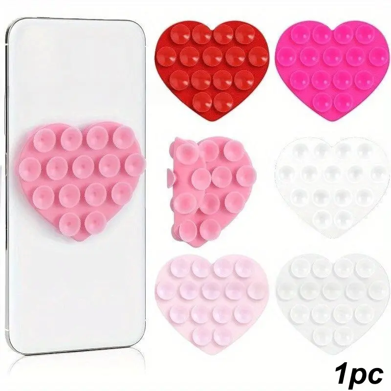 Heart-Shaped Silicone Suction Cup Holder, Silicone Cellphone Holder, Phone Accessories - No-Drill Strong Adhesive Multi-Color, Multifunctional Phone Stand for Home, Kitchen - Hands-Free Viewing & Video Calls, Durable Suction Cups, Suction Phone Mount