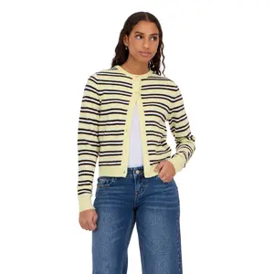Forever 21 Women's Soft Knitting Cowl Neck Striped Long-Sleeve Button-Front Cardigan Sweater - Casual All-Seasons Everyday Top
