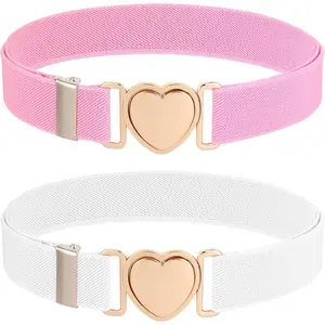 X-BLT02  2 Pack Girls Belt for Waist Size 15-30", Kids Elastic Belt Heart-Shaped Metal Buckle Waist Belt for Girls