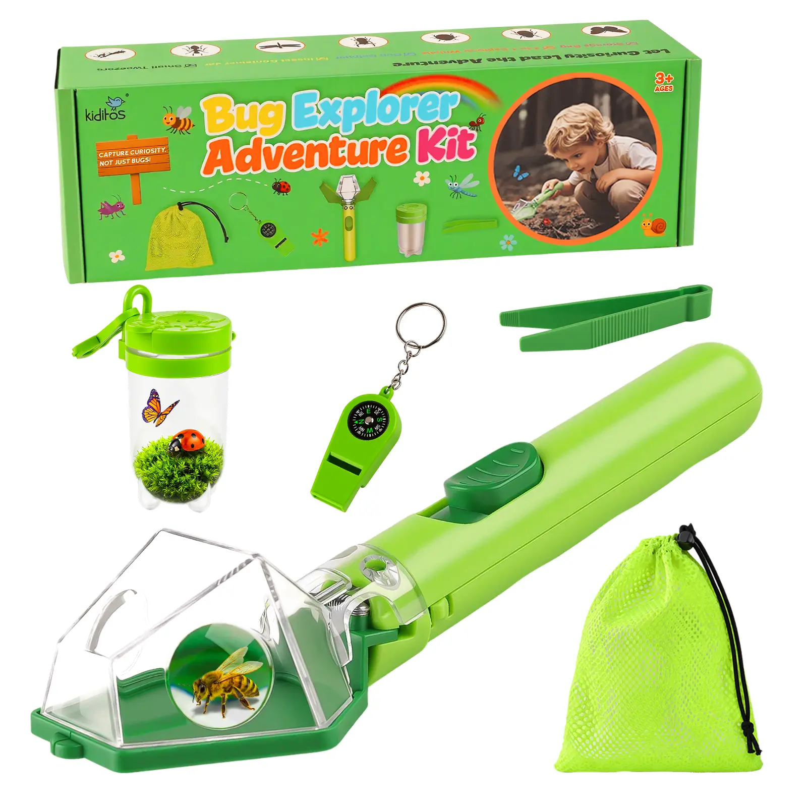 Kiditos Bug Catcher Kit One-Click Insect Collector Outdoor Nature Explorer STEM Toy Birthday Gift for Kids Ages 3-8 Toyset