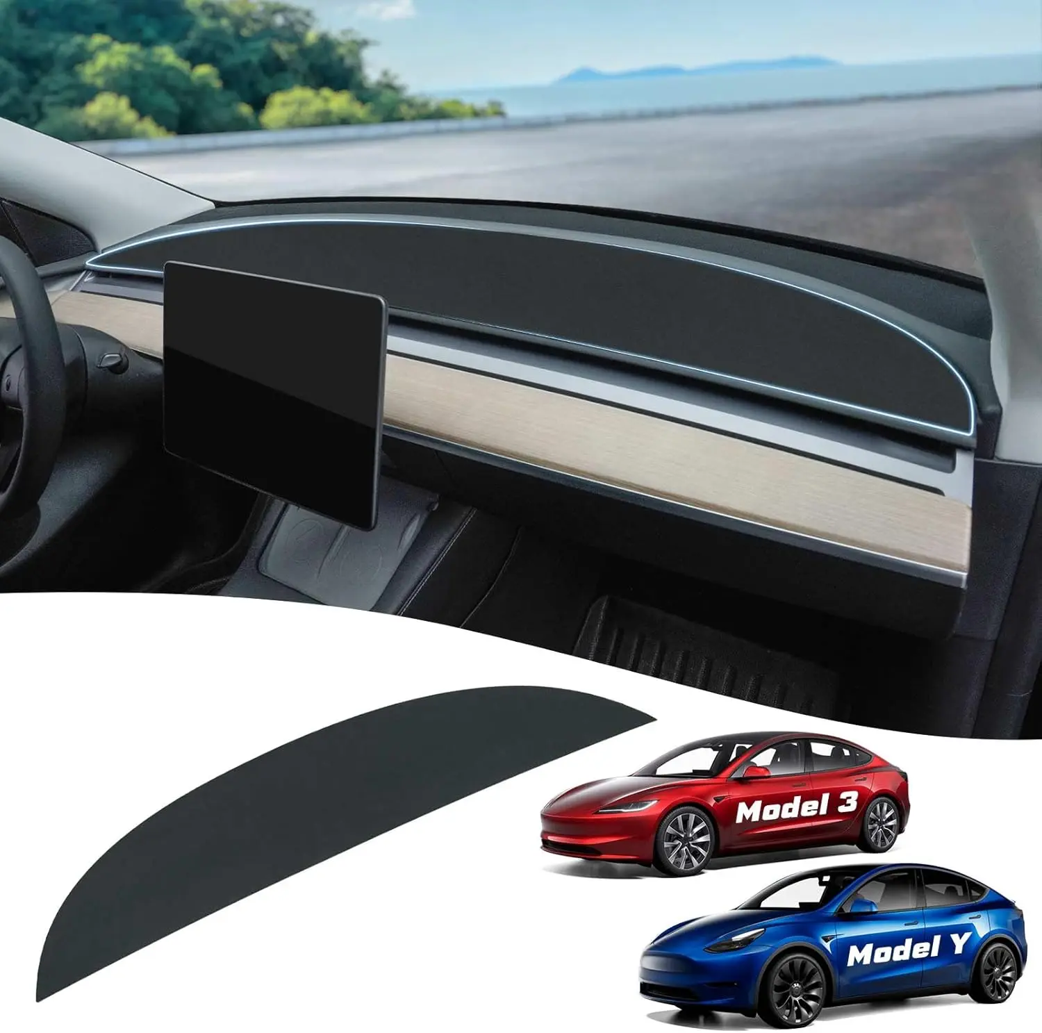 Dashboard Cover for Tesla Model 3 2017-2023 / Model Y 2020-2024 | UV Resistant | Reduces Glare | Protects Dashboard | Improves Driving Safety, Black