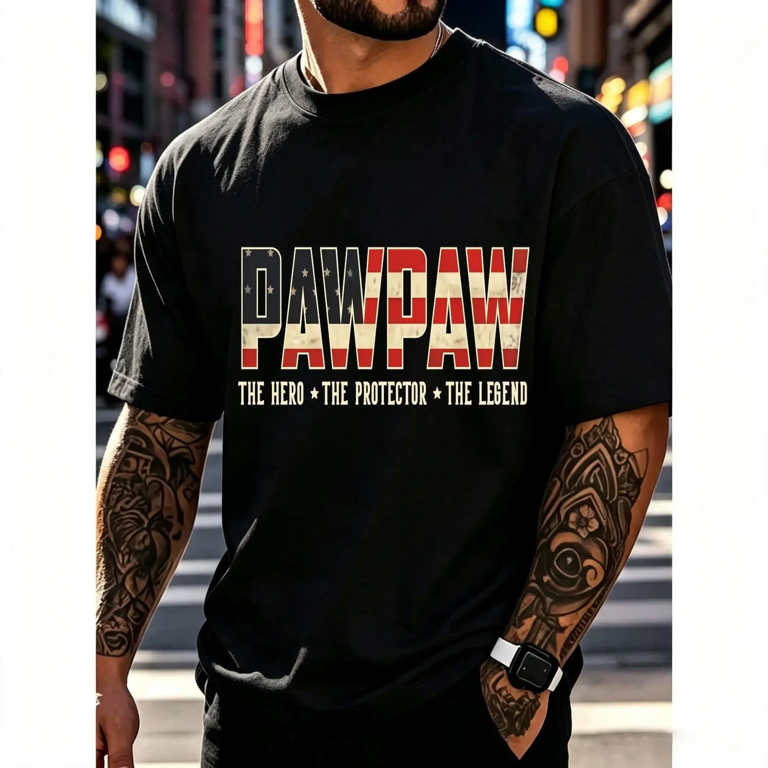 Men's USA Flag PAWPAW T-shirts Distressed Retro Soft Breathable Moisture Wicking Short Sleeve Crew Neck Shirt Casual Vintage Style Suitable for Everyday Sports Outings Fathers Day Gift Regular Fit Plus Size