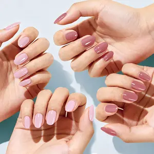 Clean Girl Semi Cured Gel Nail Strips 20+6 PCS with Top Coat Pen | Sakura Pink & Muted Purple | Includes 6 Trial Strips to Try | 5-Min UV Cure (UV Lamp Req) | OAUEE