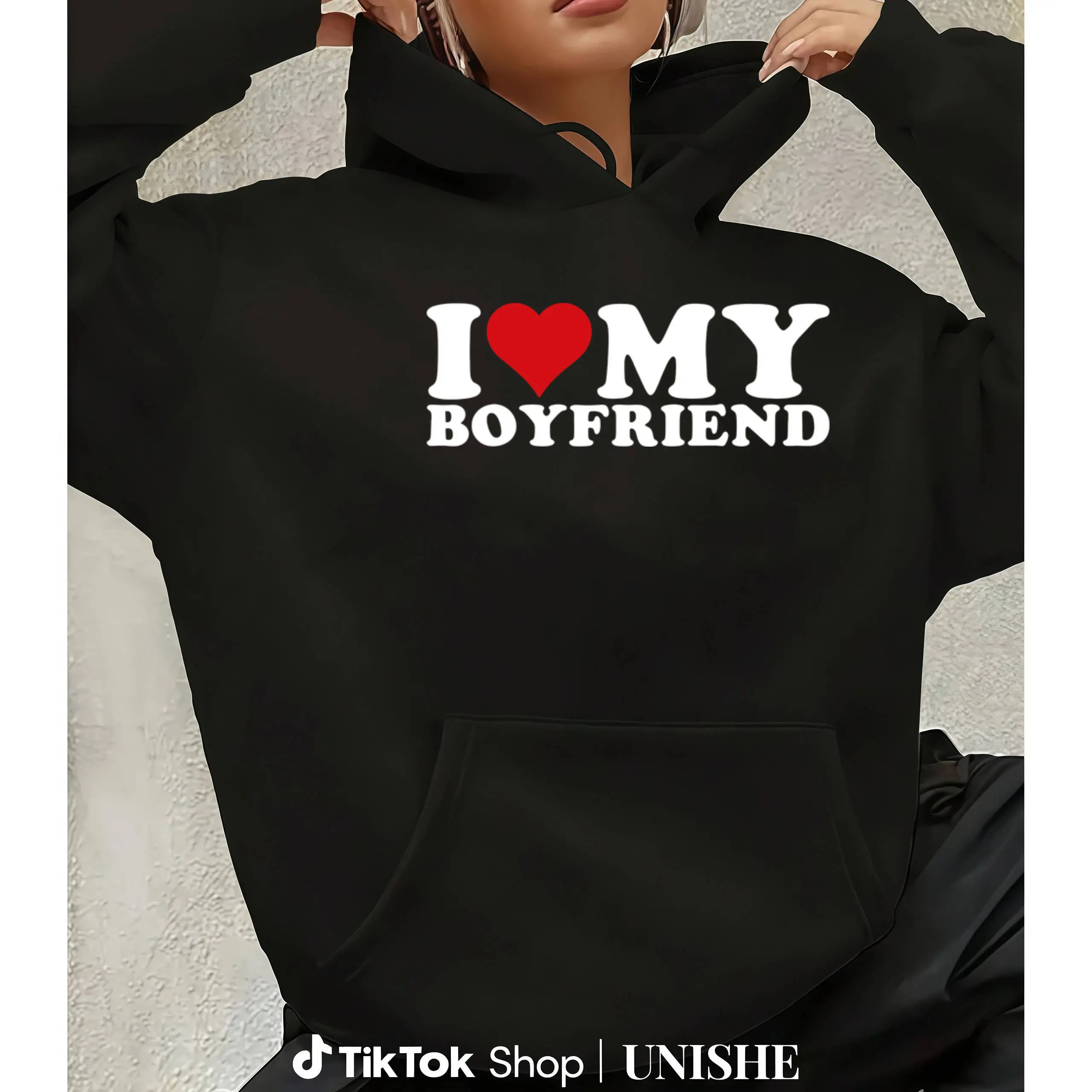 Couples Matching Hoodie – 100% I Love My Boyfriend Heart Print Long Sleeve
