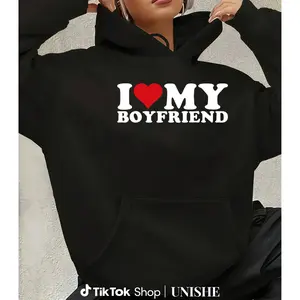 Couples Matching Hoodie – 100% I Love My Boyfriend Heart Print Long Sleeve