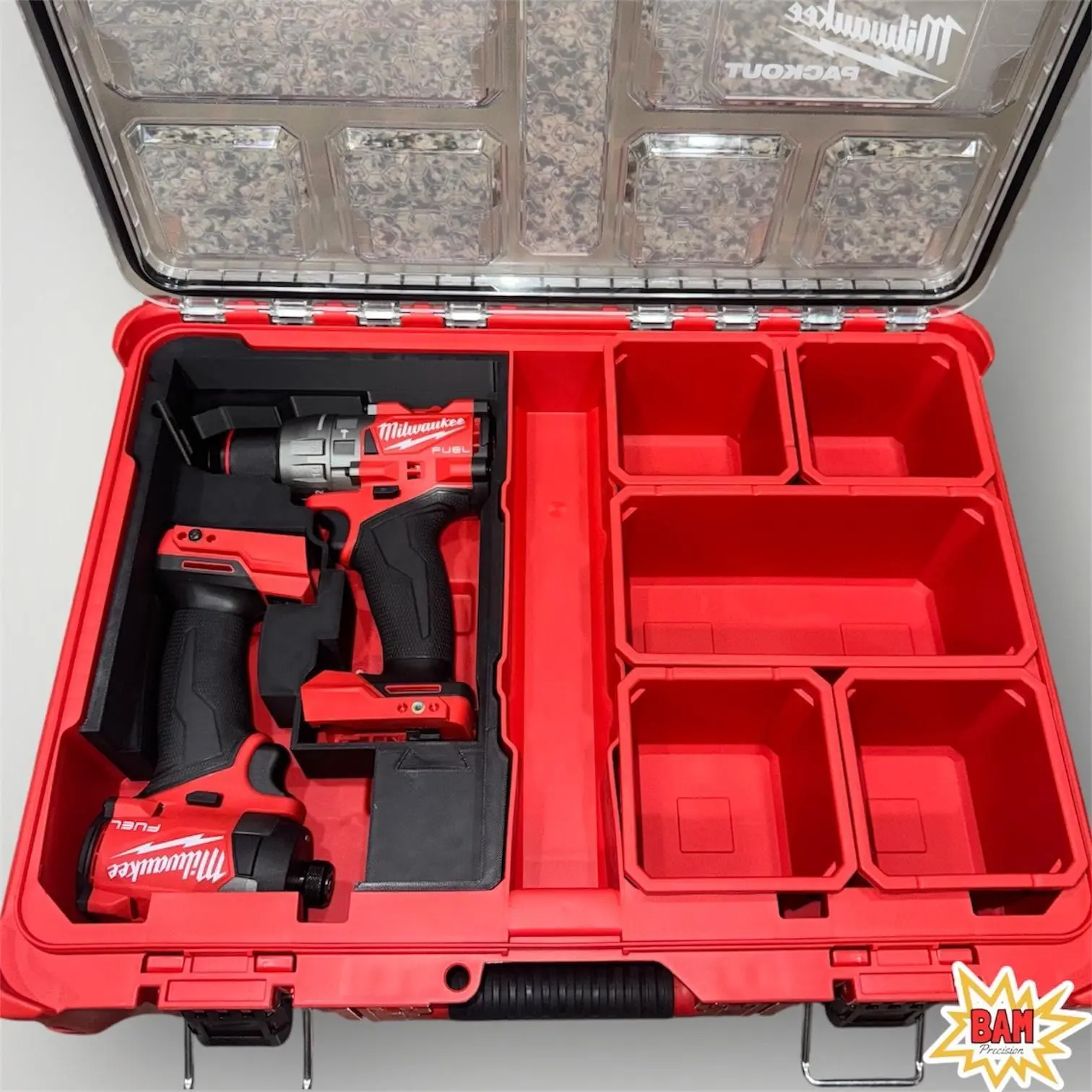 Custom Insert for Milwaukee Packout Double Deep Organizer (48-22-8430) — M18 Hammer Drill & Impact Driver Holder