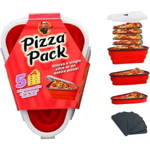 Reusable Pizza Storage Container with 5 Microwavable Serving Trays, BPA-Free Adjustable Pizza Slice Container to Organize & Save Space, Red