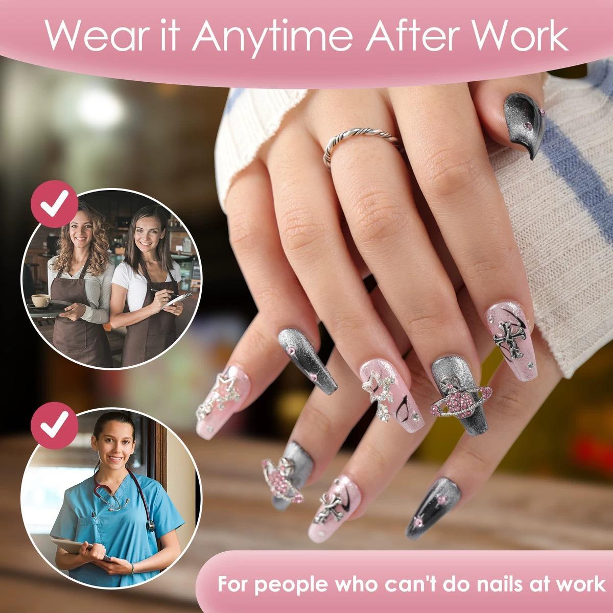 TISXTISW 3D Collections 10PCS Press-On Nails - Handmade, Medium Length, Super Strong, Includes Storage Box, Adhesive Tabs, Double-Sided Nail Buffer Tisxtisw-D97