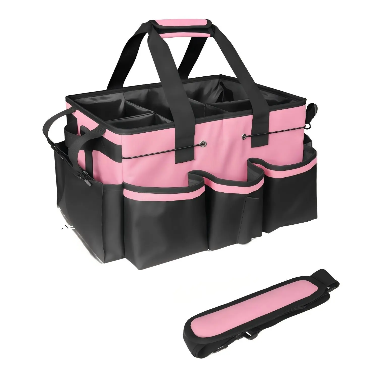 Multi-Pocket Cleaning Bag with Adjustable Dividers, Waterproof Home Clean & Car Care Organizer, Thick Shoulder Strap, Handle and Waist Belt, Storage Bag Organizer, Multifunctional Organizer, Multi Purpose Organizer, Organizer Bags