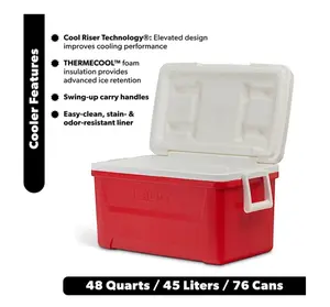 Igloo 48 QT Laguna Hard Sided Ice Chest Cooler, Red