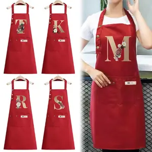Waterproof Initial Letter Pattern Apron with Pocket, 1 Count Adjustable Shoulder-Strap Professional Apron for Cooking, Gardening, Painting and Baking, Kitchen Cooking Aprons