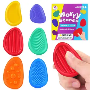 Fidget Sensory Toys for Kids and Adults with Autism ADHD, 6pcs/Pack Silent Fidget Toys, Stones Calm Kids with Autism, Quiet Fidget Toys for Students to Relieve Anxiety Play
