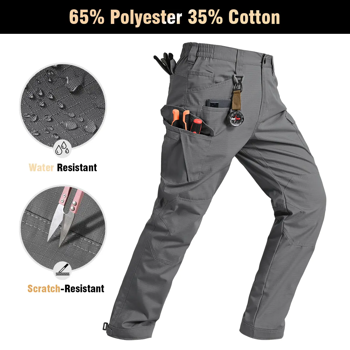 GOPUNE Men's Tactical Ripstop Pants Lightweight Water Resistant Cargo Hiking Work Pants With Multi Pockets for Outdoor Activities
