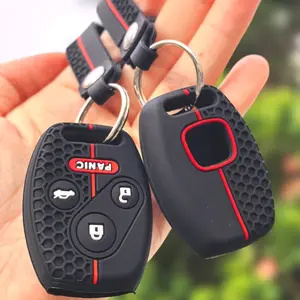 for Honda key fob case with keychain silicone protection car remote key cover holder keyring, Car key protector, for Civic 2006-2009/ CRV 2008-2013/ Fit 2011 2012/ Jazz/ SRV/ FRV 2006/ accord 2003 2006
