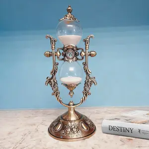 Vintage 15-Minute Metal Hourglass Timer - Retro Embossed Golden Sand Timer - Desk & Bookshelf Decorative Ornament for Office & Home Decor - Thoughtful Gift Idea for Birthday, Wedding, Anniversary & Housewarming