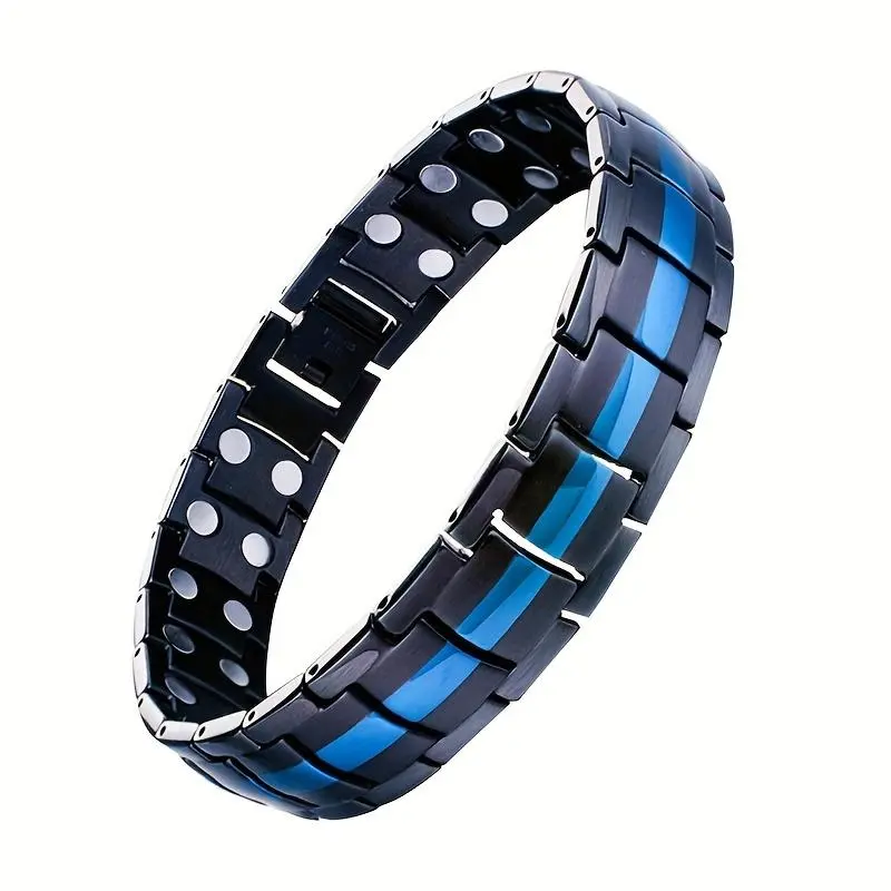 Men's Casual 1pc Stainless Steel Magnetic Bracelet - Double Row Magnets, Adjustable with Sizing Tool