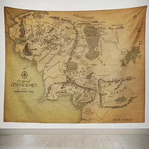 1pc Vintage Medieval Map Tapestry - Retro Frosted Peach Skin Velvet Wall Hanging with Detailed Fantasy Game Map Design, 130x150cm/150x200cm, Perfect for Bedroom, Living Room, or Festival Decor, World Map Wall Decor