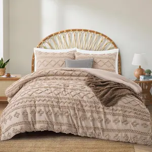 Khaki Queen Comforter Set Tufted Bedding Set Queen 3 Pieces, Boho Comforter with 2 Pillowcases (Khaki,Queen)