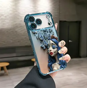 Vintage Custom Blue Corpse Bride 3D Aesthetic Pattern Smartphone Case, Soft Silicone TPU Shockproof Cellphone Protector for iPhone 12-17 Plus Pro Max Ultra & Samsung 22-25 Plus Pro Max Ultra (Electronics Accessories)