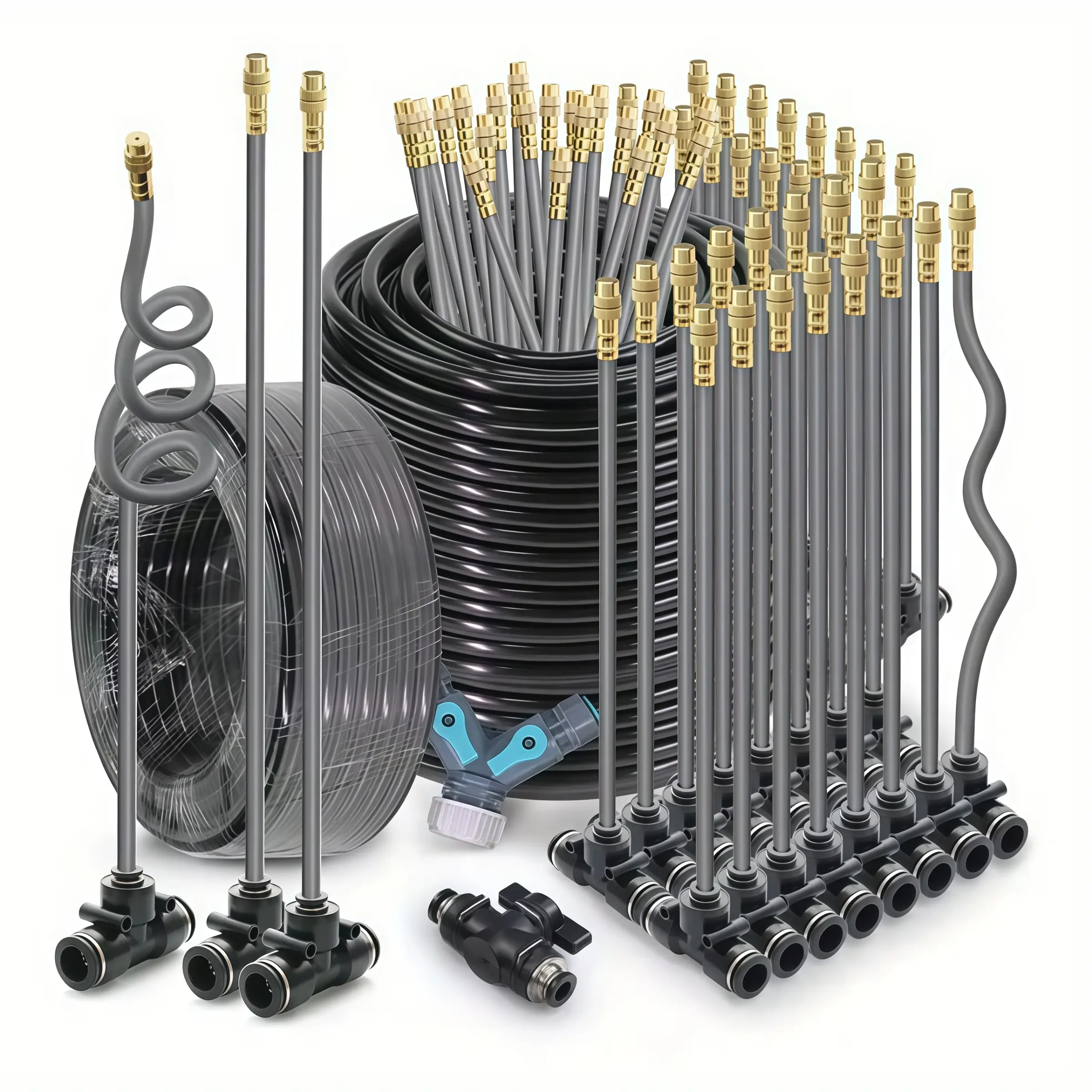 A 360 Flexible Misting Cooling System for Garden Irrigation, Watering Tool, Garden Hose, Adjustable Watering System, Garden Watering Sprinkler, Outdoor Sprinkler, Suitable for Distances 5 to 30 Meters, Featuring a 1/4" Diameter And 4/6Mm Sprayer