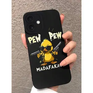 1pc Funny Duck Holding Gun Precise Hawk Eye Camera Protective Black TPU Soft Phone Case Compatible With Apple 17/16 Pro Max, 15, 14, 13, 12, 11 Pro Max Plus Mini 16E, XR/X/XS Max And Other Models, Suitable As Gift For Friends