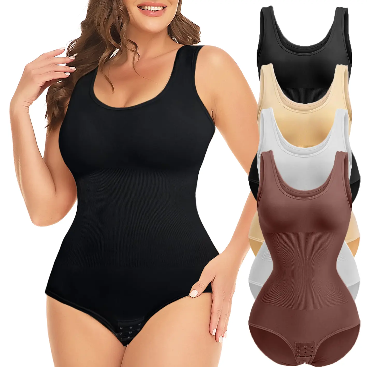 Bodysuit for women with Tummy Control, Lady's Sleeveless Top with Wide Strap, Soft Basic Casual Shapewear, Adjustable Size Shapewear Bodysuit, Polyamide85%，Elastane15%
