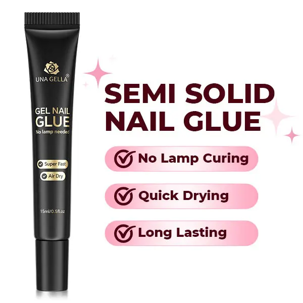 UNA GELLA Super Strong Semi-Solid Nail Glue and Remover Set, Quick-Drying Adhesive for Press-On, Gel & Acrylic Tips, No UV Lamp Needed, DIY Manicure Supplies (15g Glue, 20ml Remover) Nail Products Nourishing Peeling Nail Care