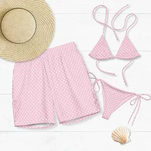 Women's Cute Padded 1-Layer Polyester Thick Fabric Polka Dot Couple Swimwear Set, Adjustable Drawstring Pastel Pink Bikini Separates with Perfect Fit for Honeymoon, Beach Vacation fathersdaygiftideas
