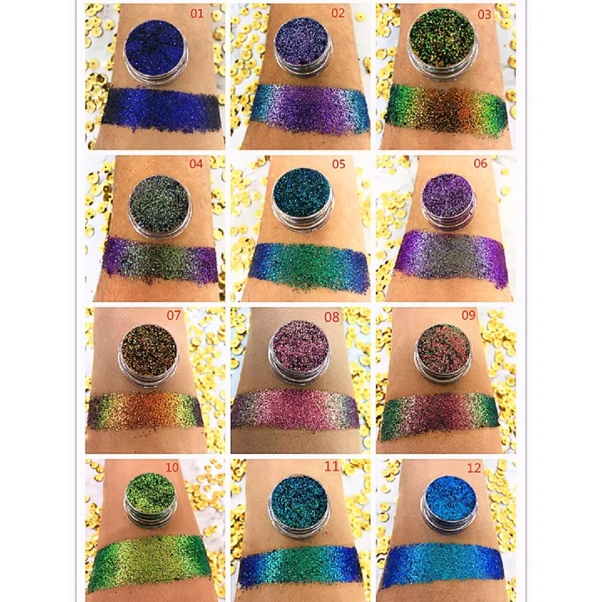 Shimmering Glitter Eyeshadow - 12 Shades - Diamond & Metallic Loose Eyeshadow for Makeup, Nails, Lips, Face & Body - Cruelty-Free - Cosmetic Pigment