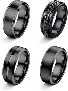 Stainless Steel Rings for Mens Wedding Band Silver Black Fidget Ring Anxiety Relief Simple Engagement Promise Wedding Rings for Men and Women Stackable Ring