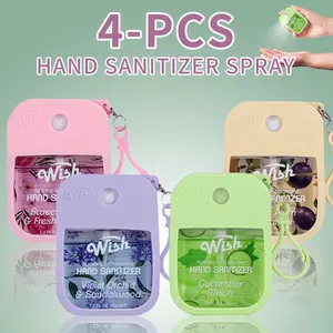 Wish 4 PCS Power Mist Hydrating Hand Sanitizer Spray with Silicone Sleeve and Key Chain, Pocket Hand Sanitizer Bottle, 500-Sprays Each, Portable Hand Sanitizer Spray Travel Size