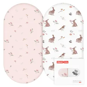 Baby Bassinet Sheets Set 2-Pack, Breathable Cozy Bassinet Fitted Sheet Universal Fit Standard Mattress Oval Rectangle Cradle Baby Sheets for Baby Boy Girls Unisex 32"x16" Gentle Soft Bedding Bed Linens