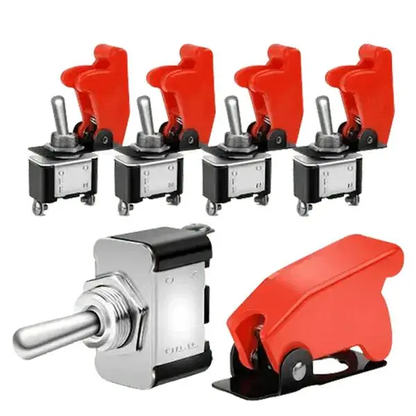 Nilight 5-Piece SPST Power Switch Set Pack, 12V-20A with Red Safety Cover, 12mm Mounting Hole, -25°C~80°C for 12V Vehicles, Trucks, Boats, Race Cars On/Off Control