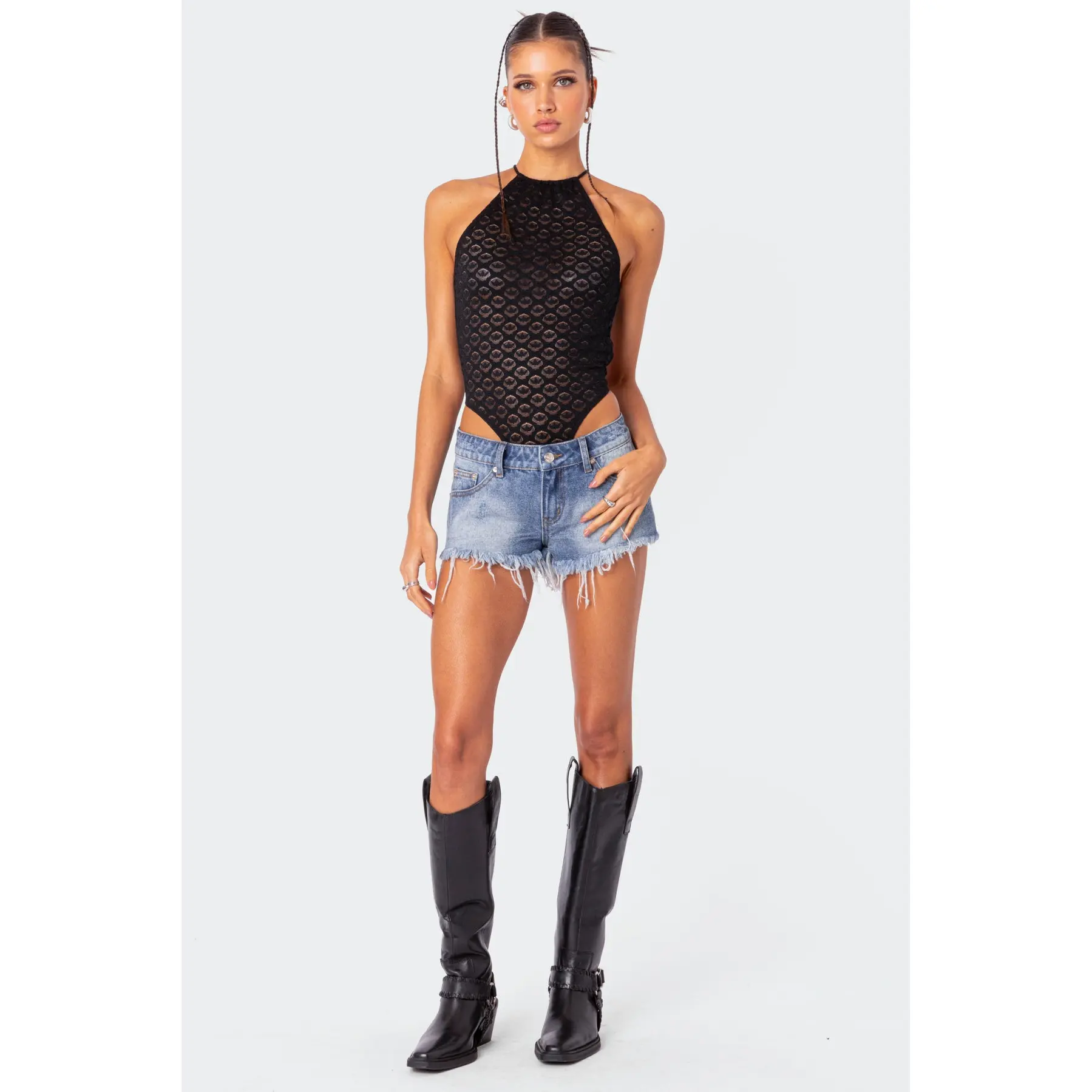 Erika Low Rise Frayed Denim Shorts Erika Low Rise Frayed Denim Shorts