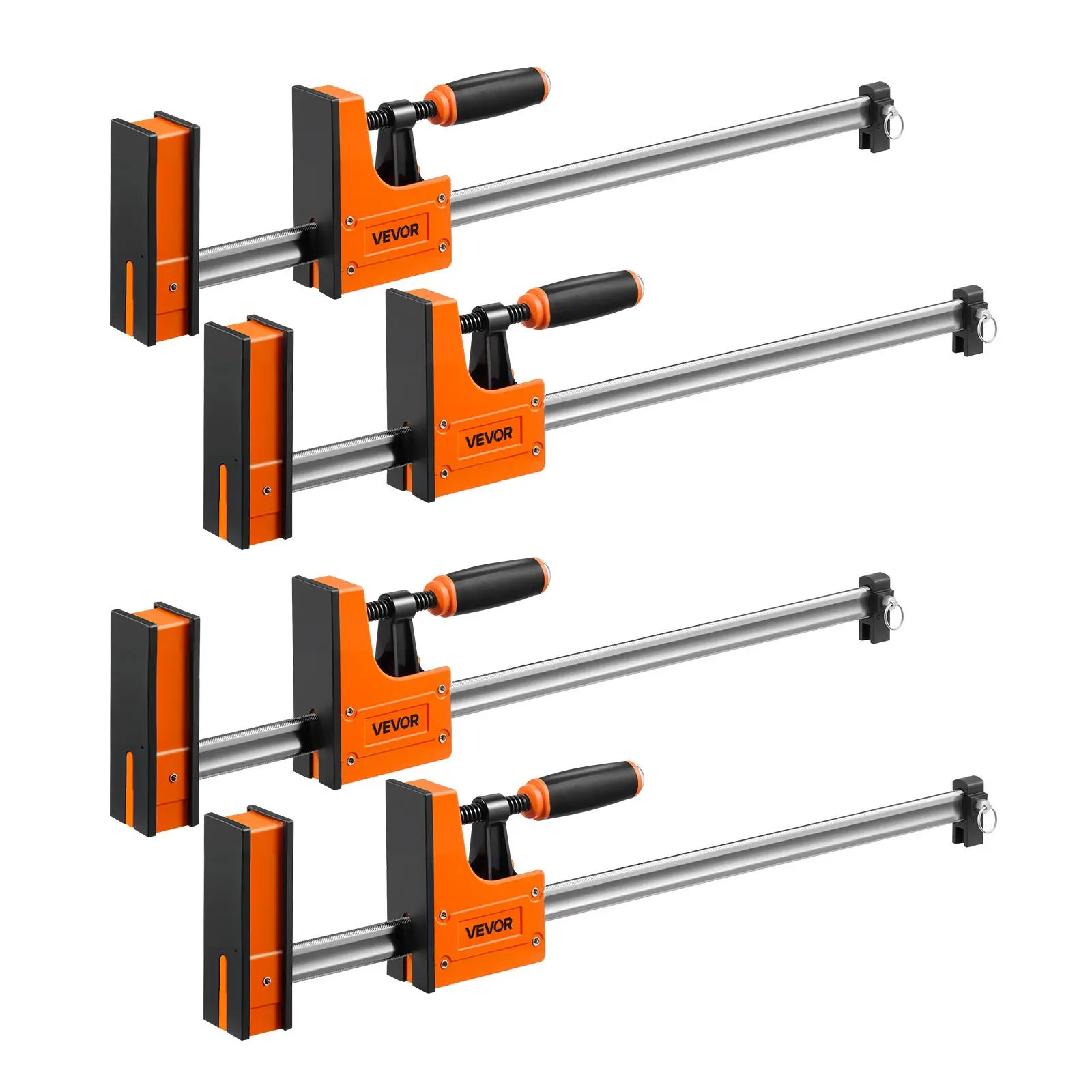 【Summerfinds】VEVOR Bar Clamps for Woodworking, 4-Pack, 24" Opening F Clamps, 1500 lbs Load Limit, Clamp/Spreader 2 Modes, Soft Rubber Pads, Ergonomic Handle, Carbon Steel Bar, for Wood Working and Metal Working